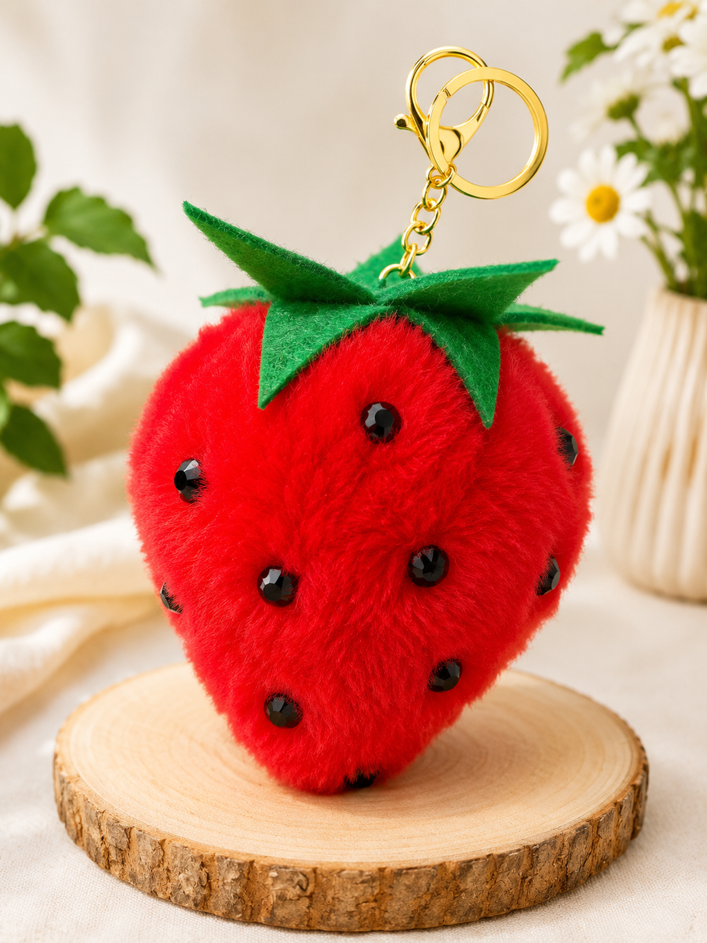 Strawberry Plush Keychain Charm