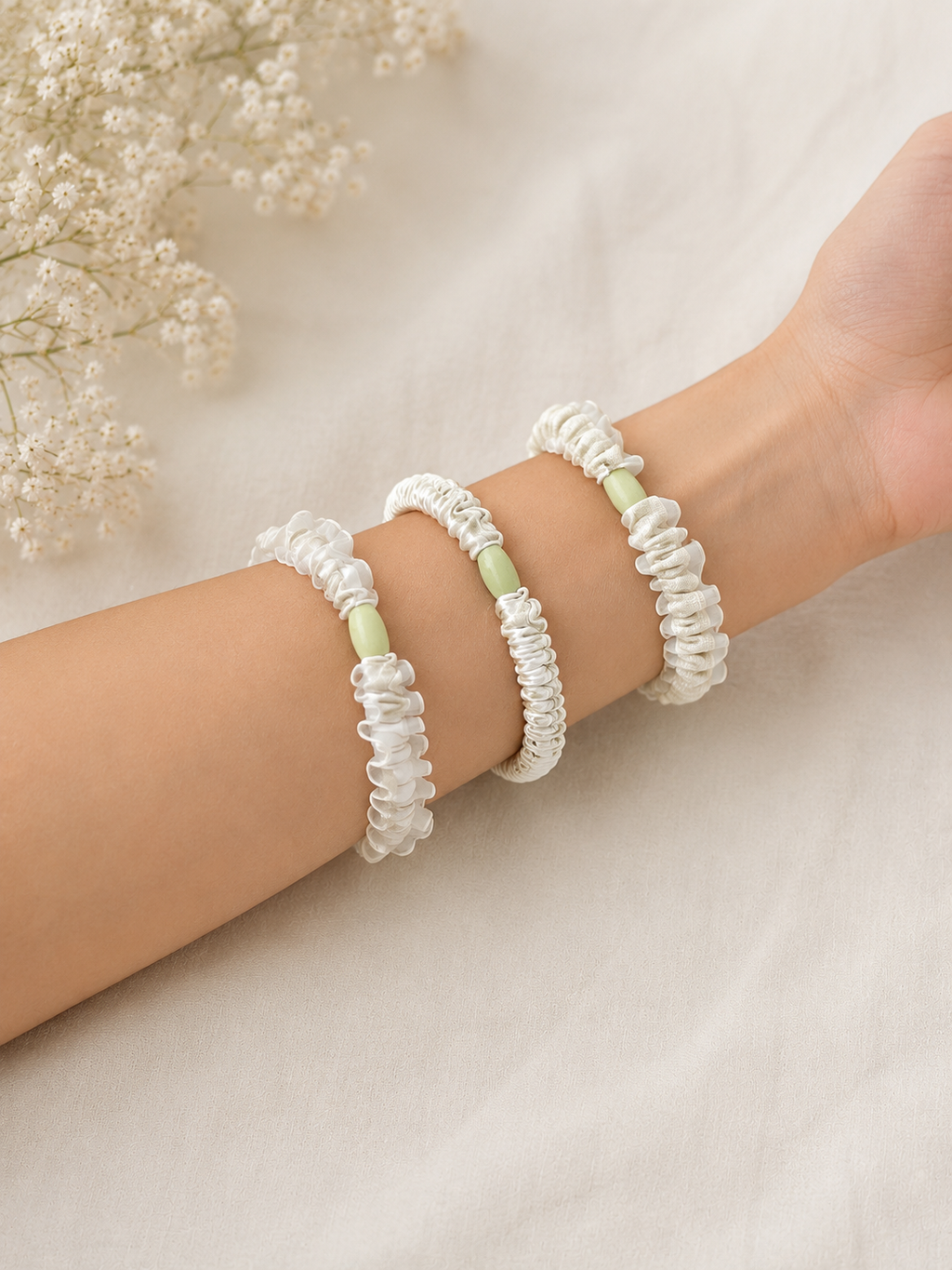 Soft Cloud Mini Scrunchie Trio