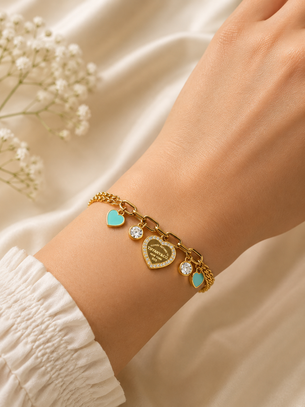 Petite Blue Heart Charm Bracelet
