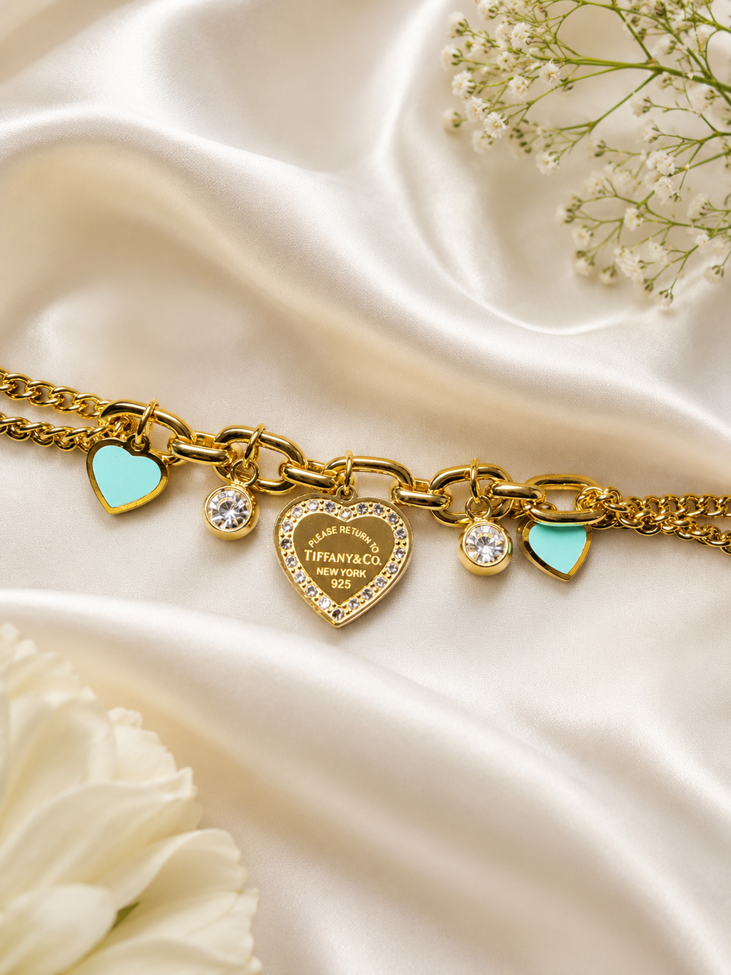Petite Blue Heart Charm Bracelet