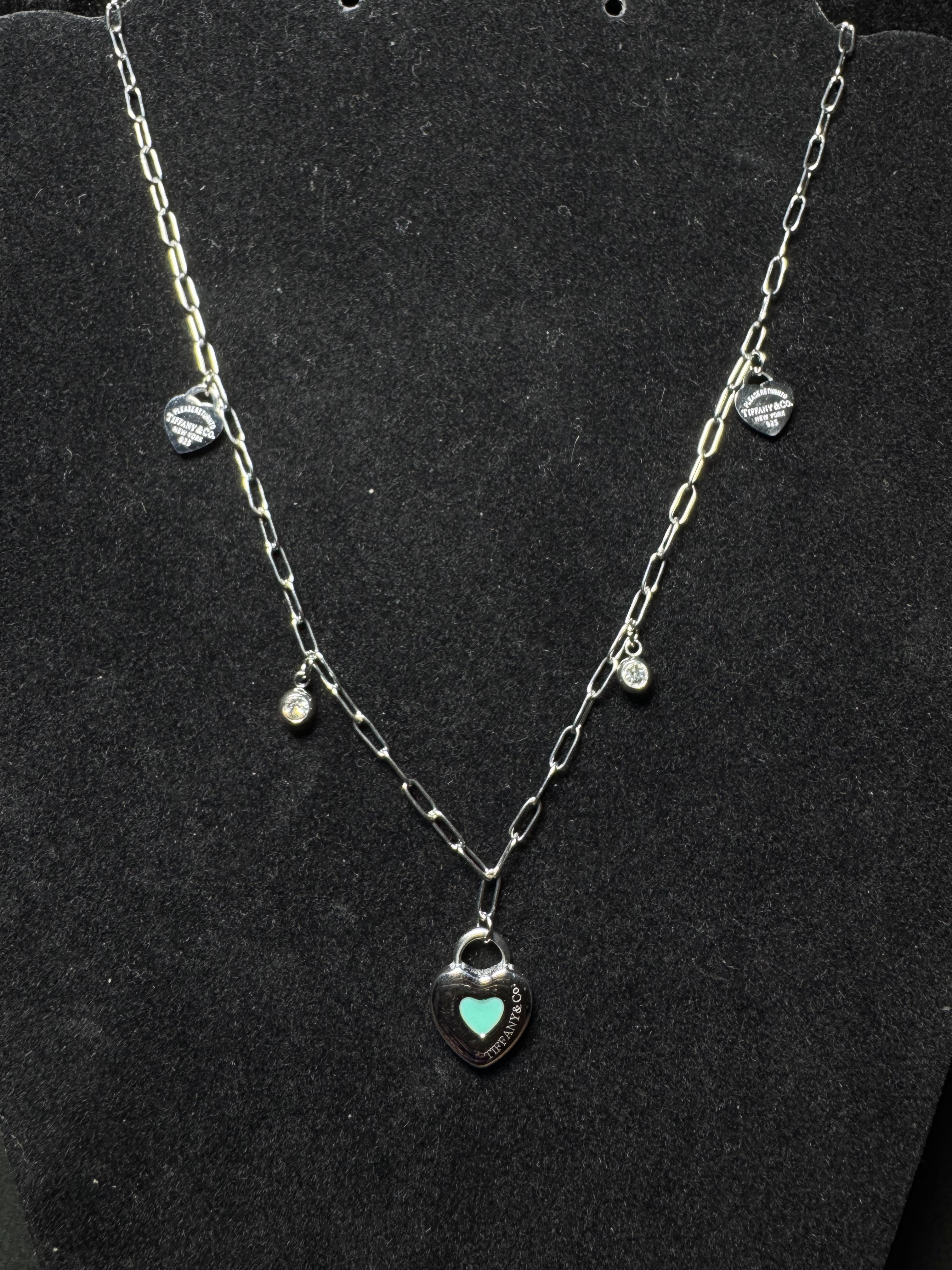 Silver Blue Heart Lock Necklace