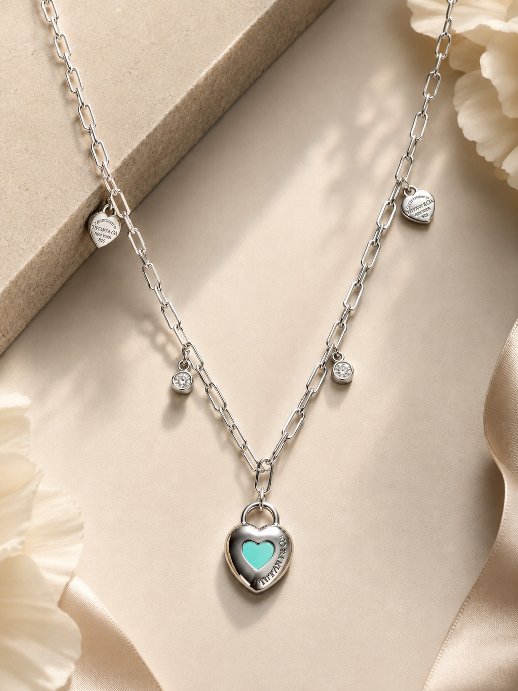 Silver Blue Heart Lock Necklace