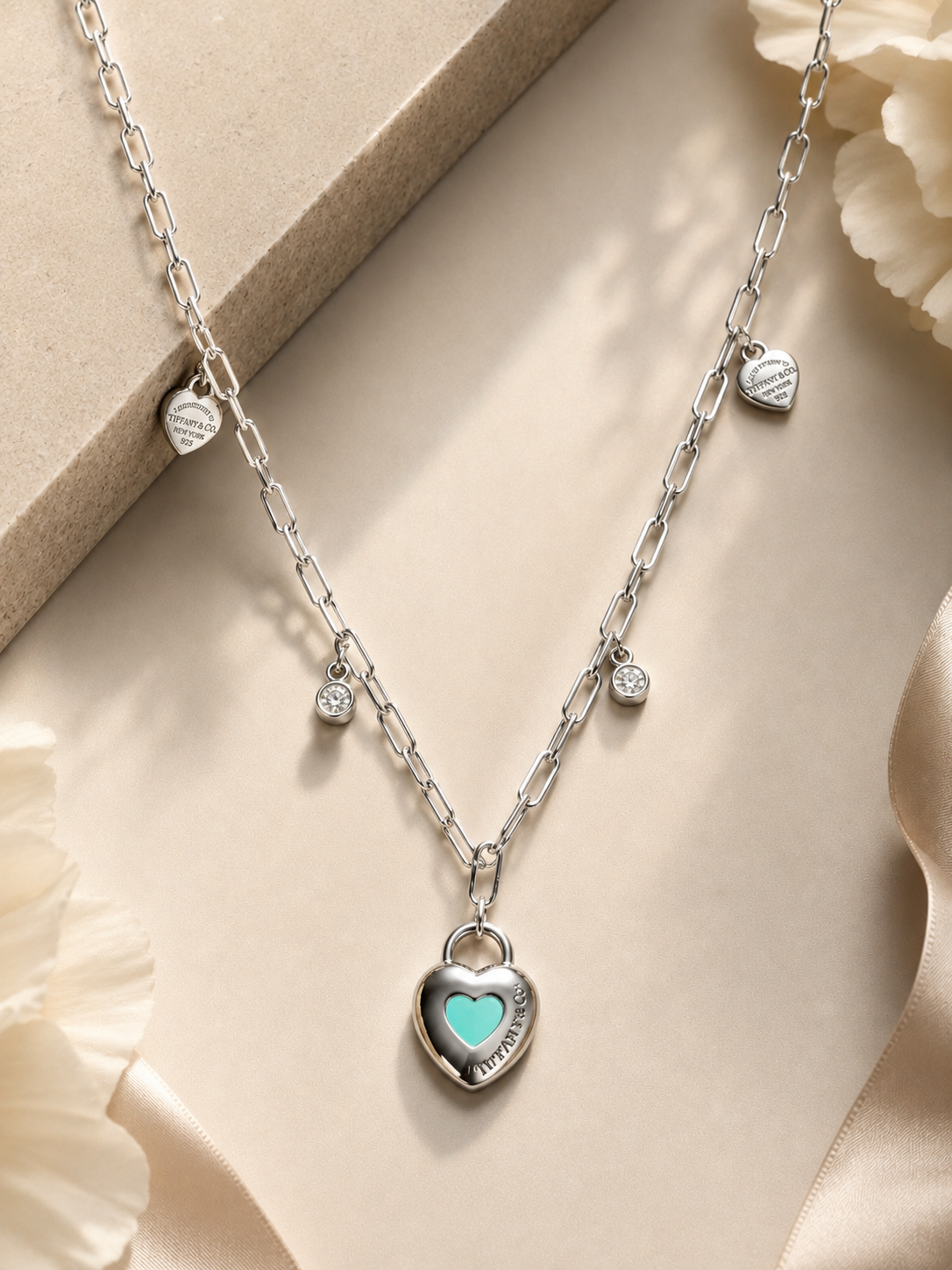 Silver Blue Heart Lock Necklace