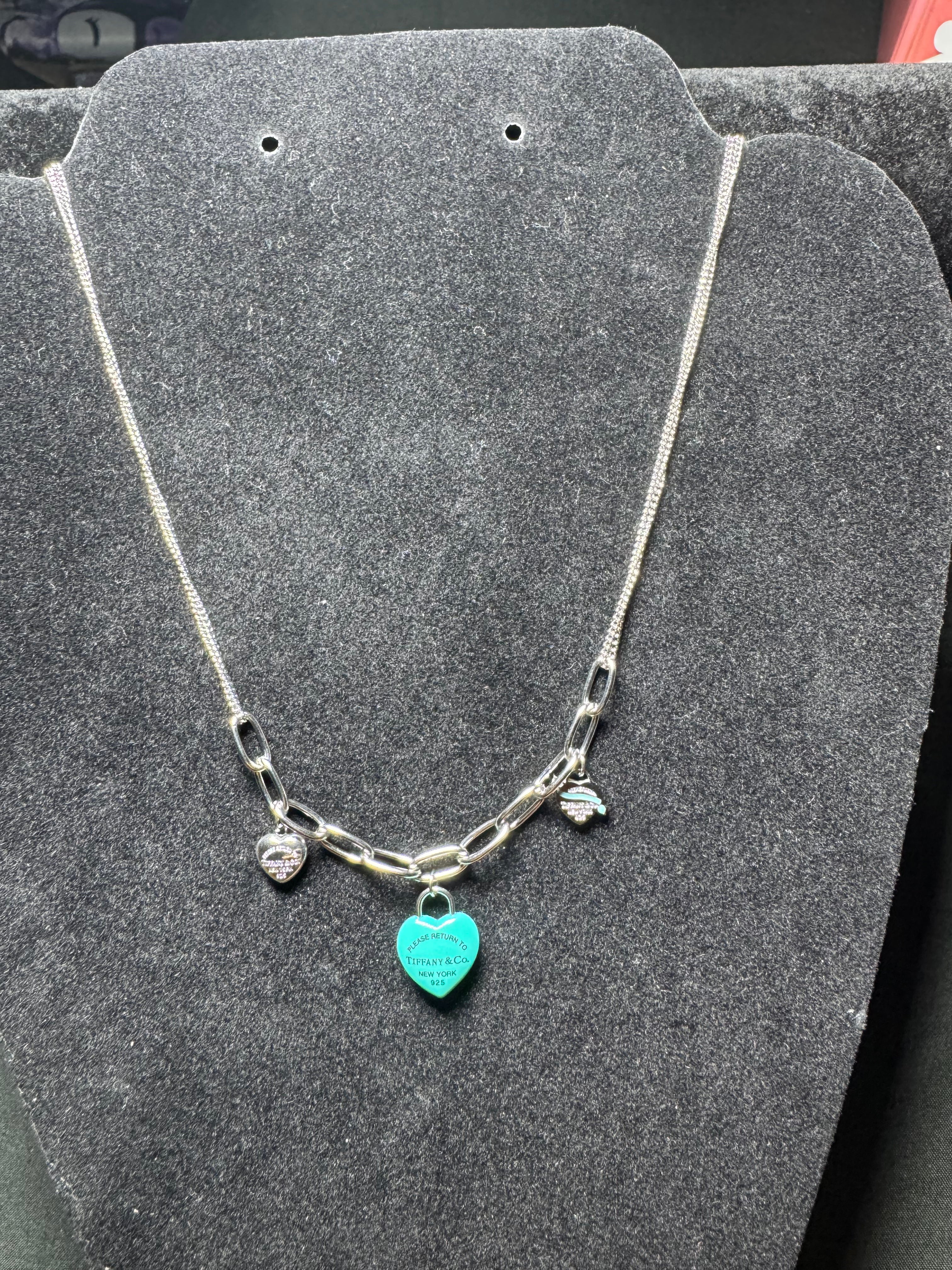 Blue Heart Triple Charm Necklace