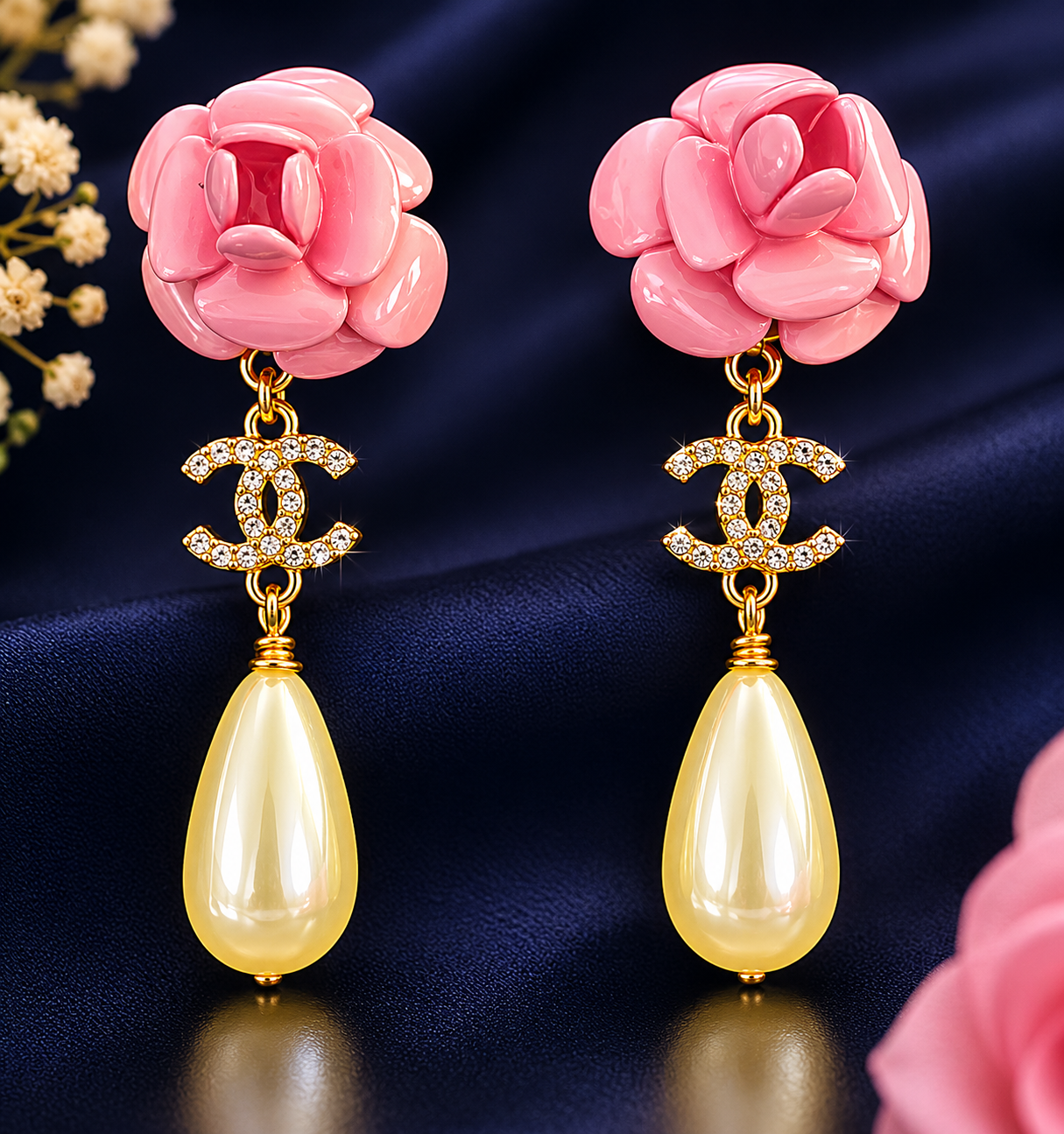 Rosé Pearl Drop Statement Earrings