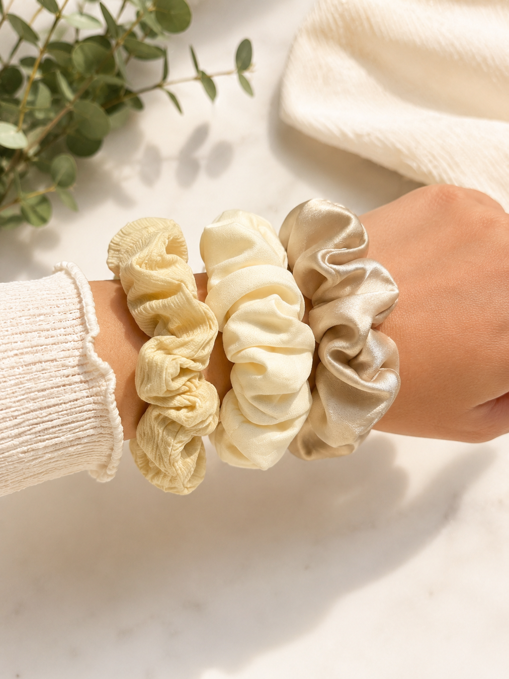 Vanilla Cloud Scrunchie Trio