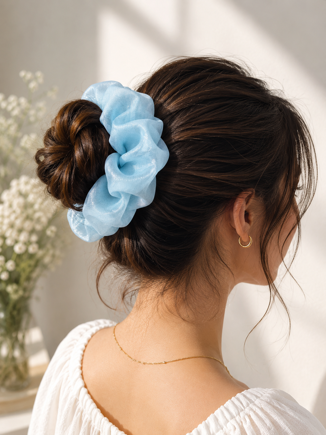 Blue Veil Organza Scrunchie