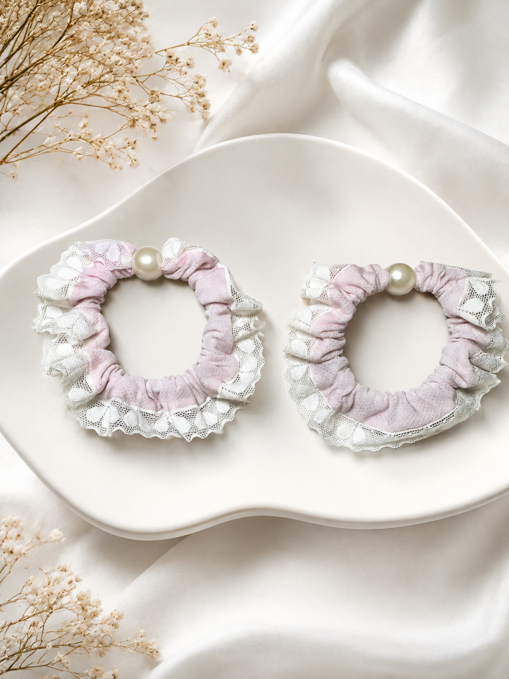 Pearl Lace Coquette Scrunchie Duo