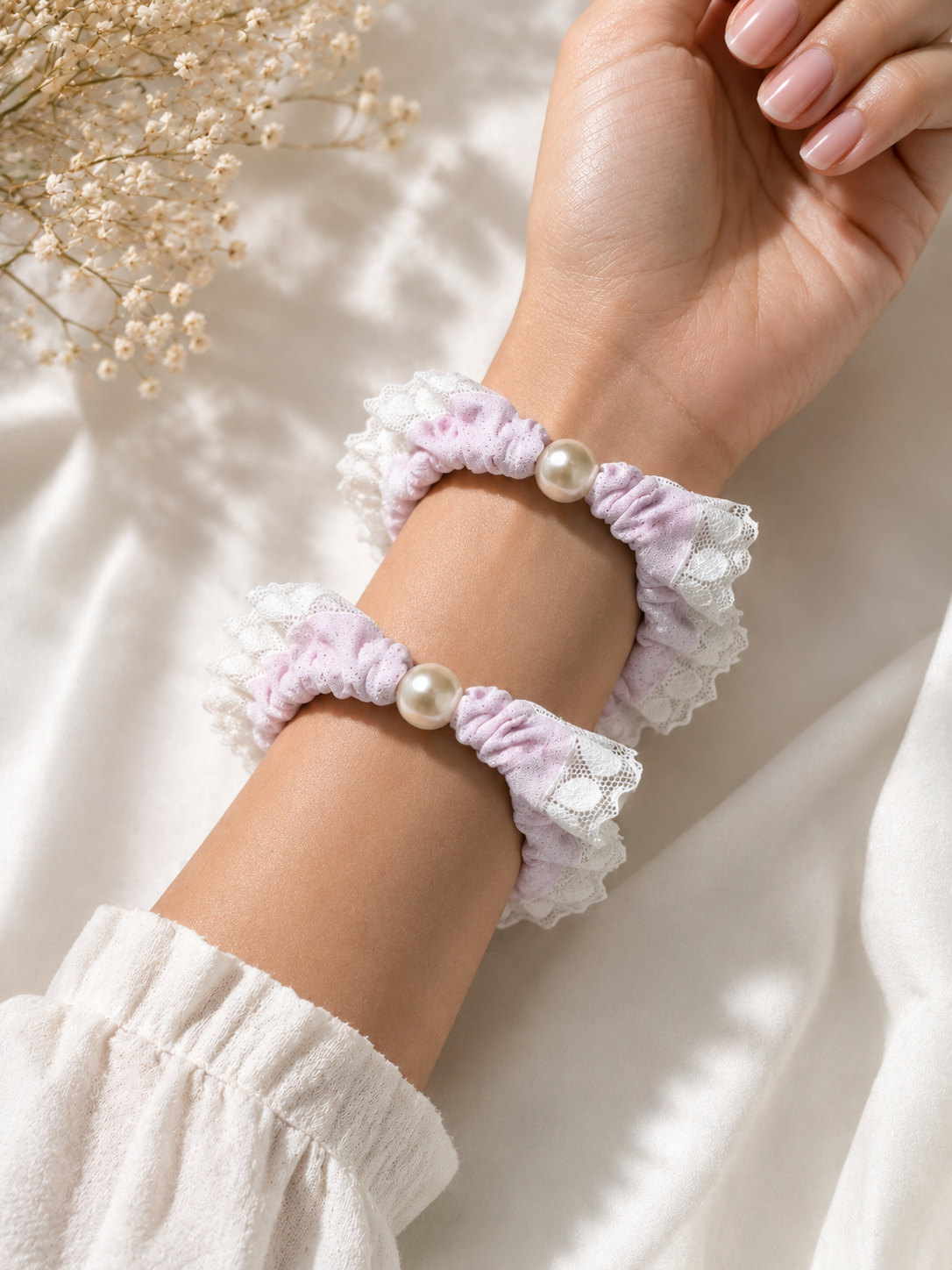 Pearl Lace Coquette Scrunchie Duo