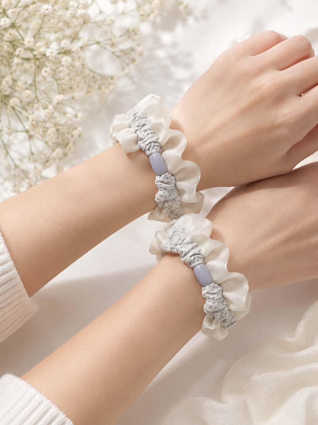 Silver Mist Lace Scrunchie Duo