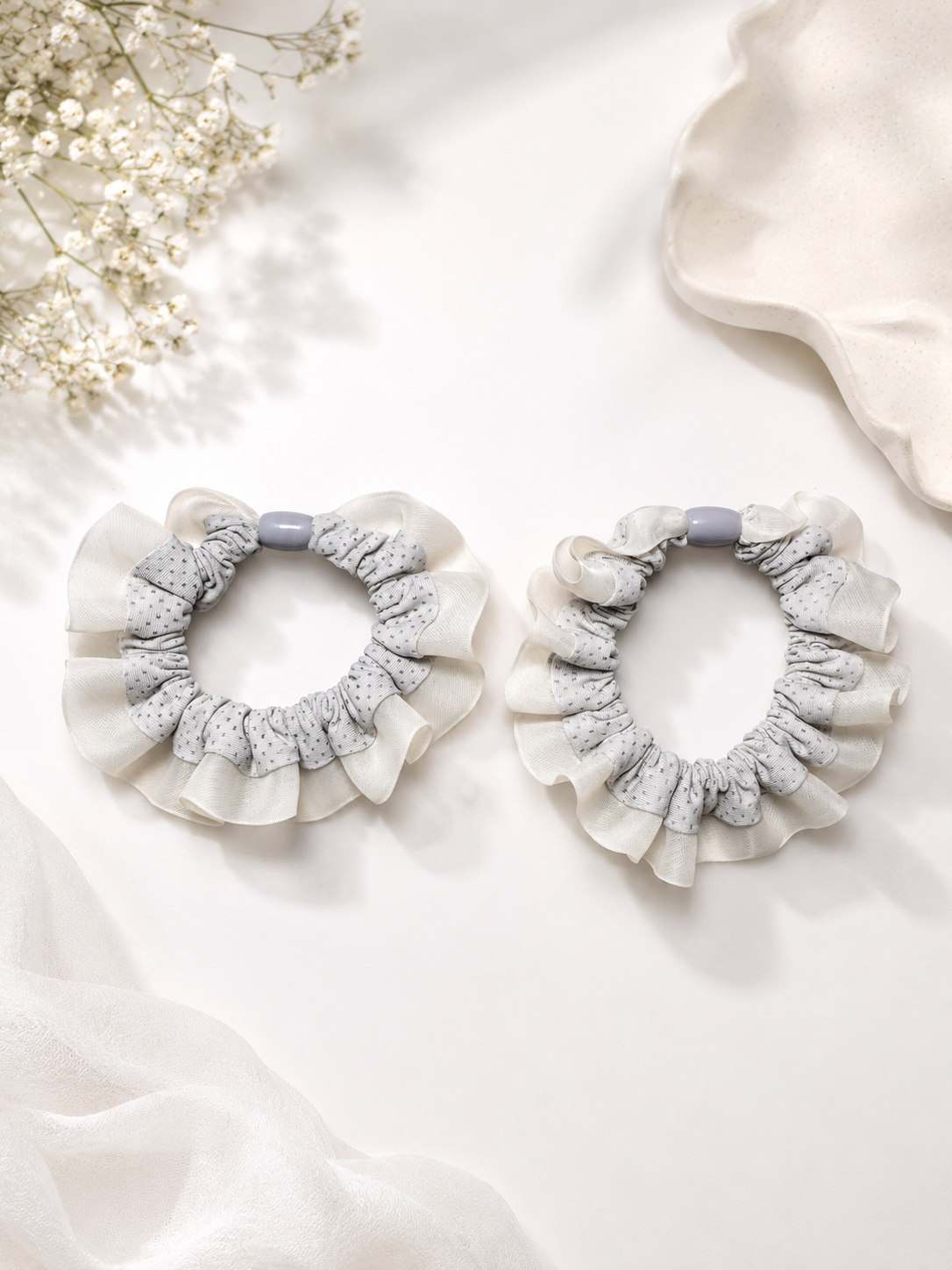 Silver Mist Lace Scrunchie Duo