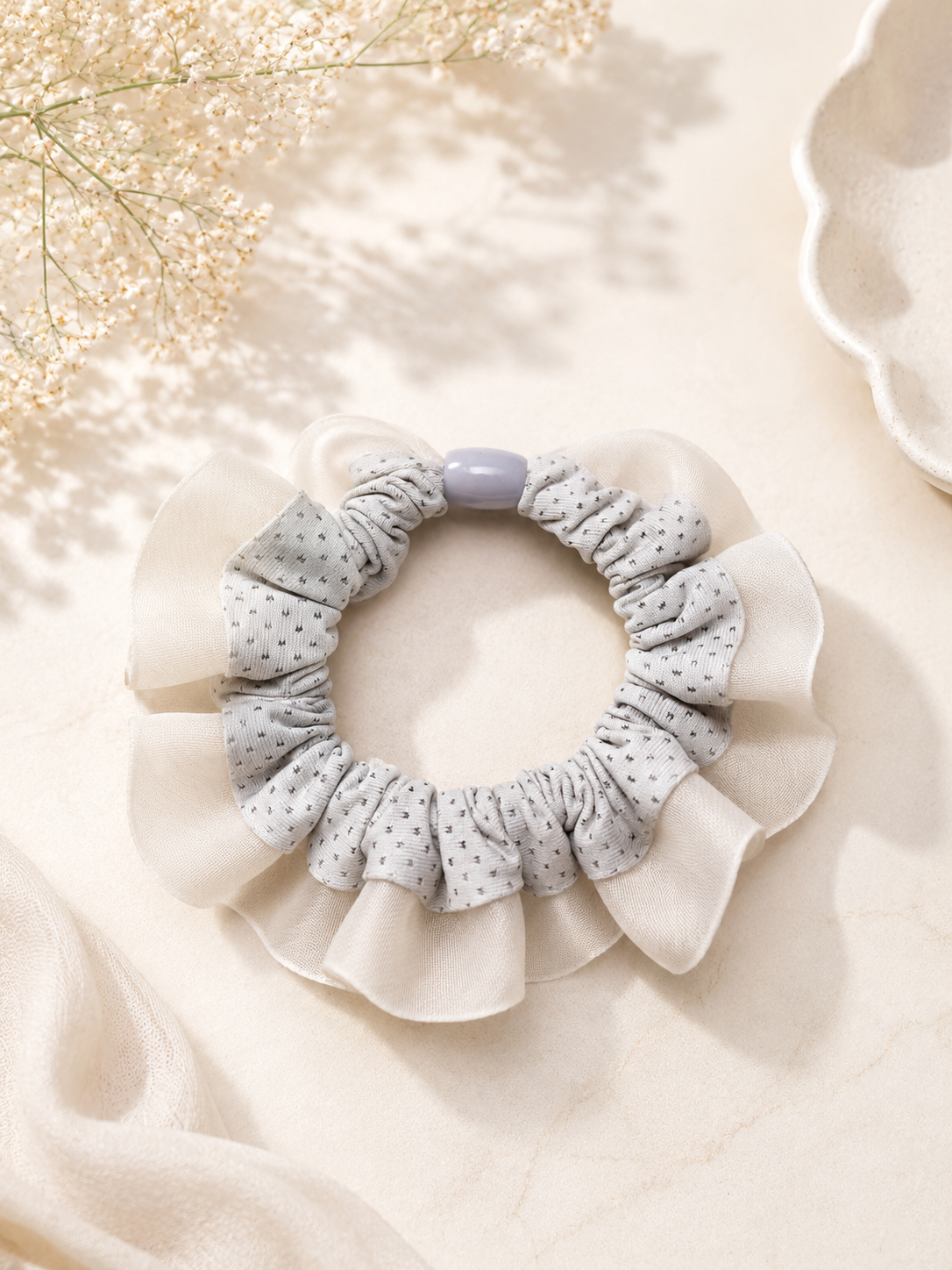 Silver Mist Lace Scrunchie Duo