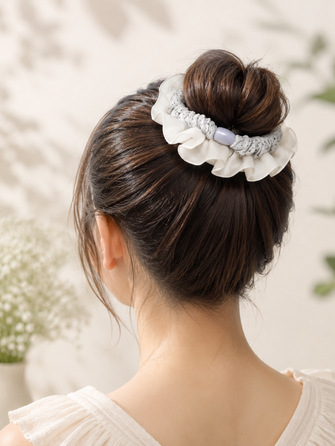 Silver Mist Lace Scrunchie Duo
