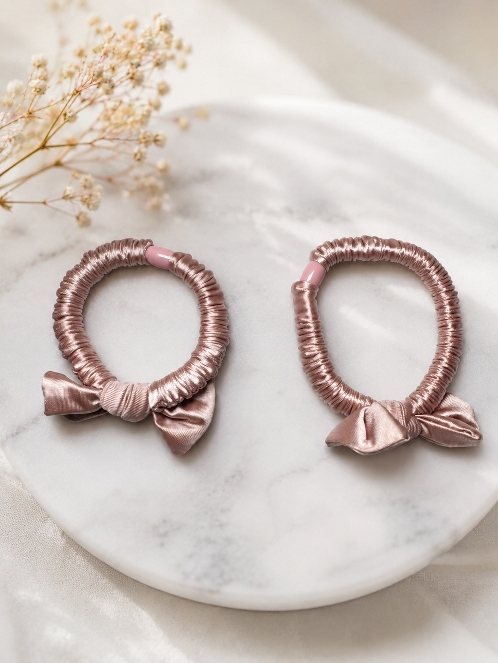 Blush Satin Bow Hair Tie Duo