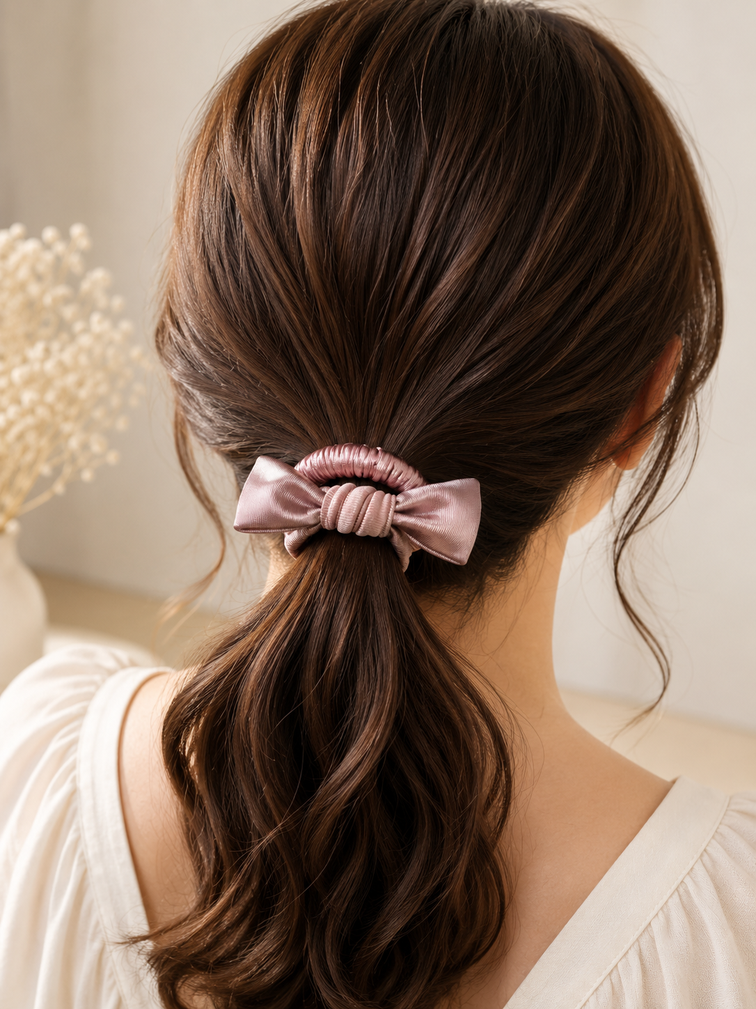 Blush Satin Bow Hair Tie Duo