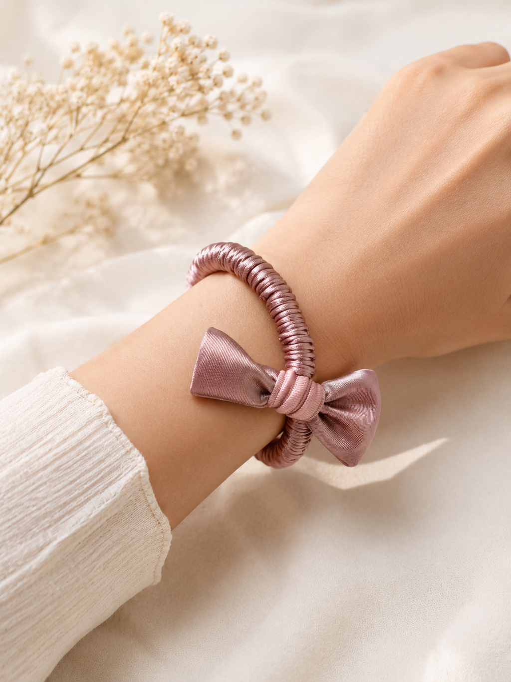 Blush Satin Bow Hair Tie Duo