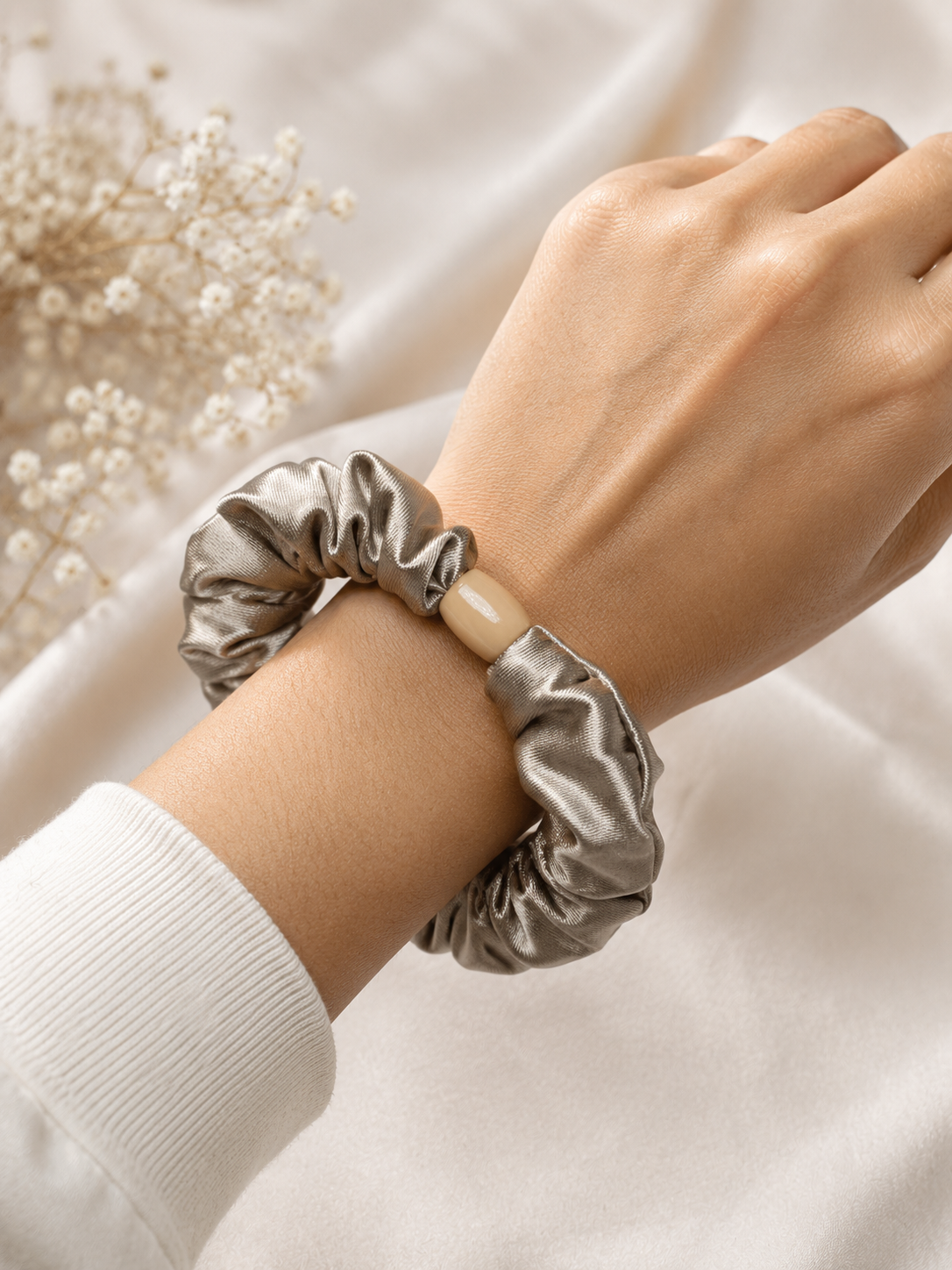 Champagne Satin Hair Tie Duo