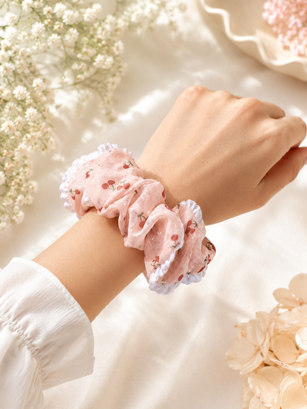 Cherry Cream Scrunchie Duo