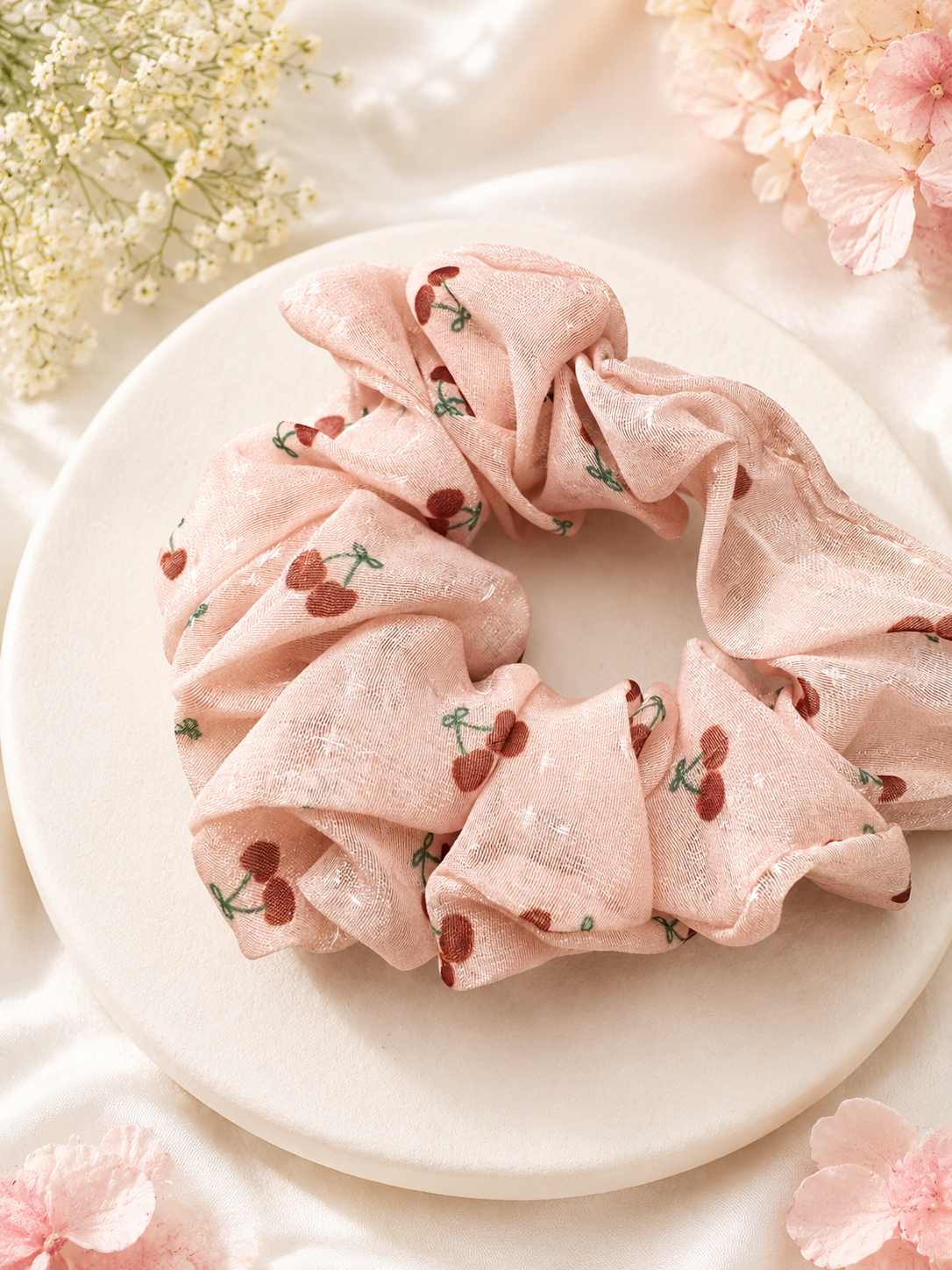 Cherry Cream Scrunchie Duo