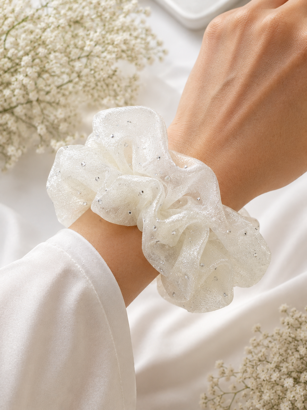 Moonlit Crystal Organza Scrunchie