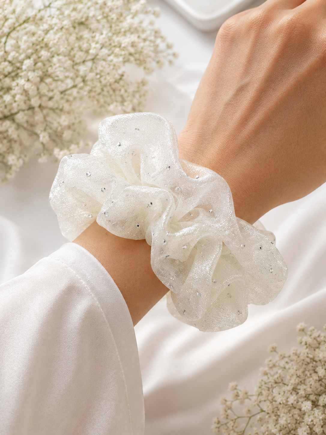 Moonlit Crystal Organza Scrunchie