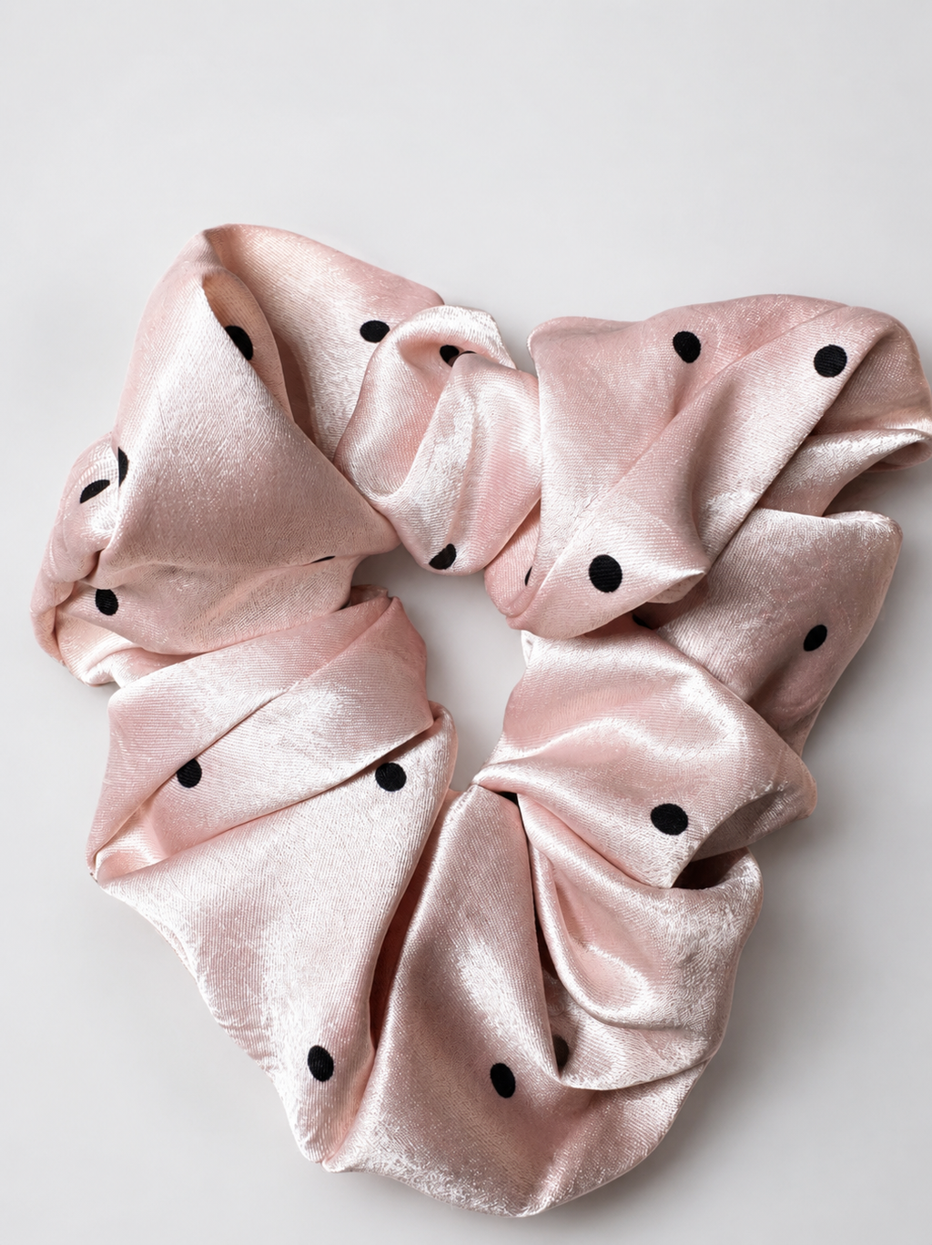 Rosé Polka Satin Scrunchie
