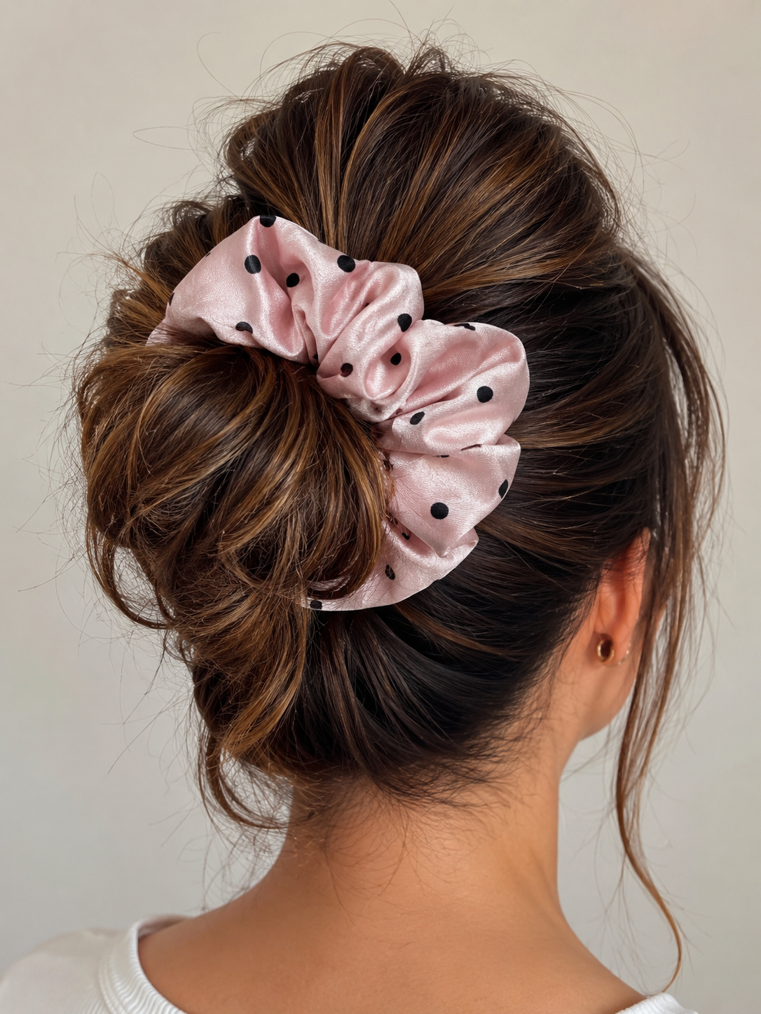 Rosé Polka Satin Scrunchie