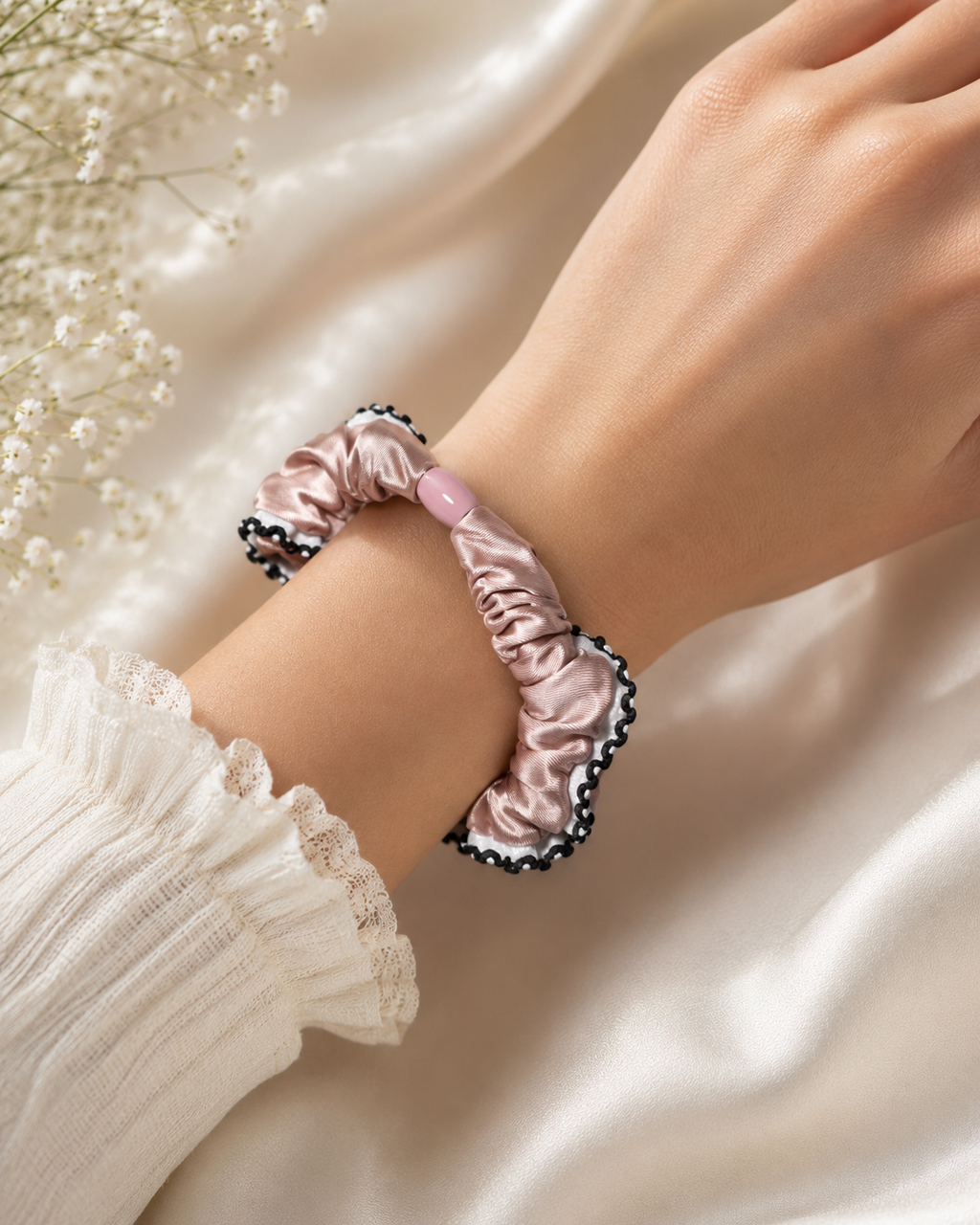 Blush Noir Lace Trim Hair Tie Duo
