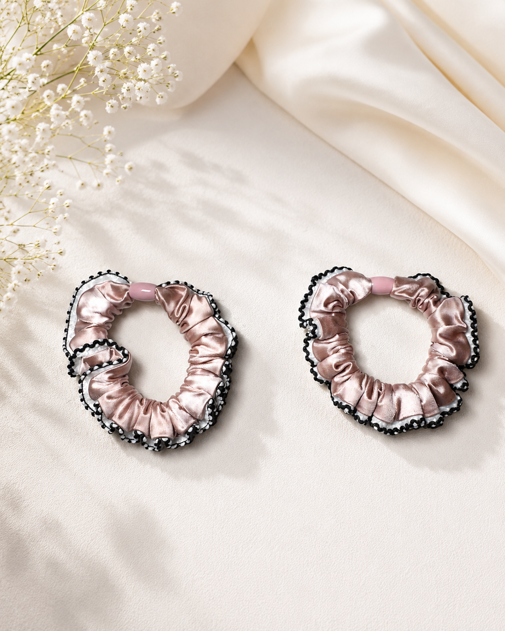 Blush Noir Lace Trim Hair Tie Duo