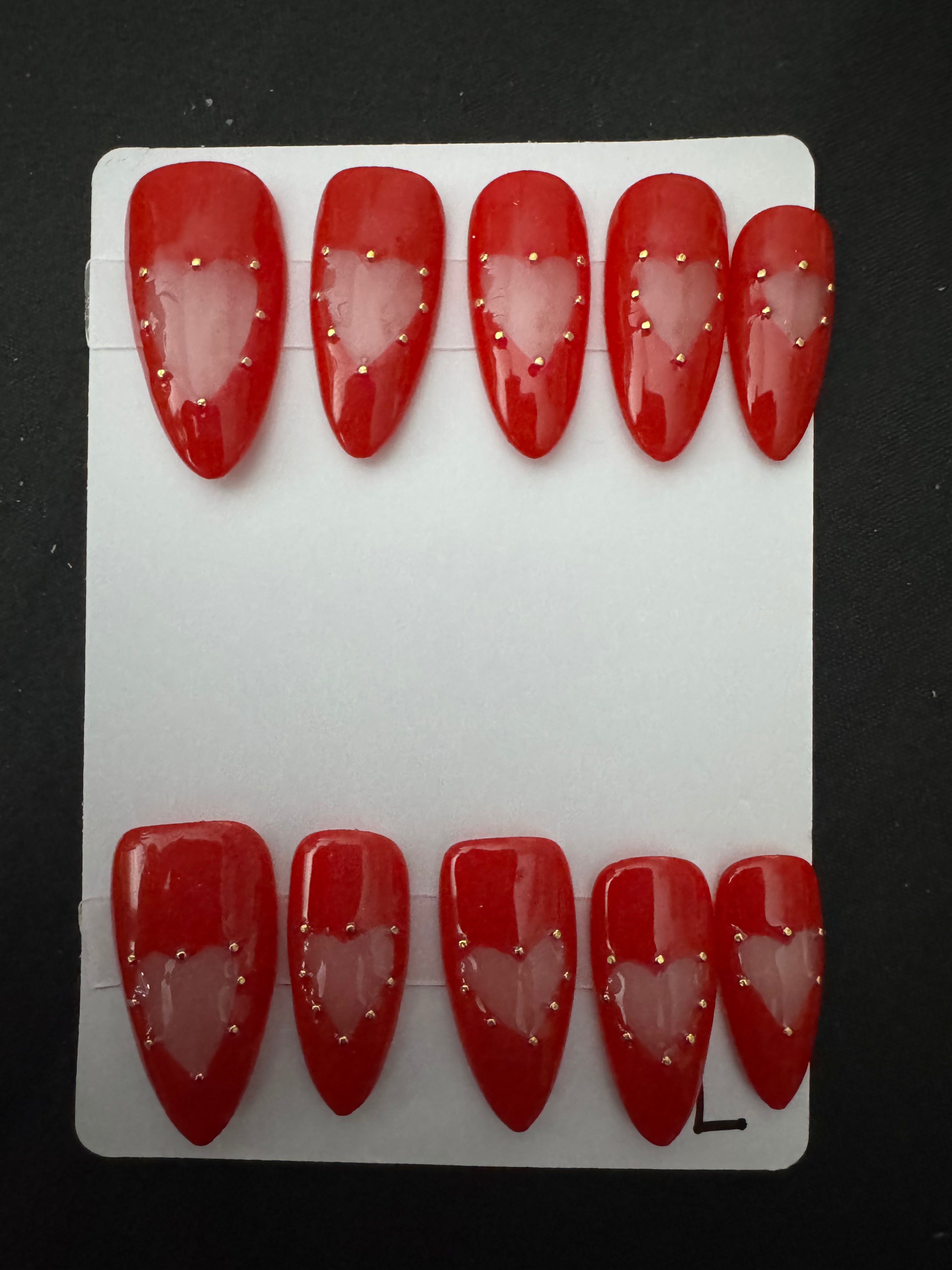 Ruby Heart Press-On Nail Set