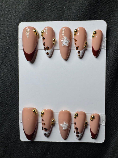 Burgundy Wildflower Press-On Nail Set