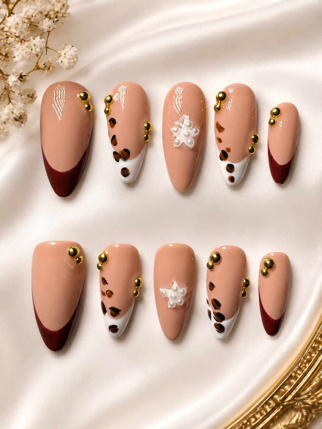 Burgundy Wildflower Press-On Nail Set