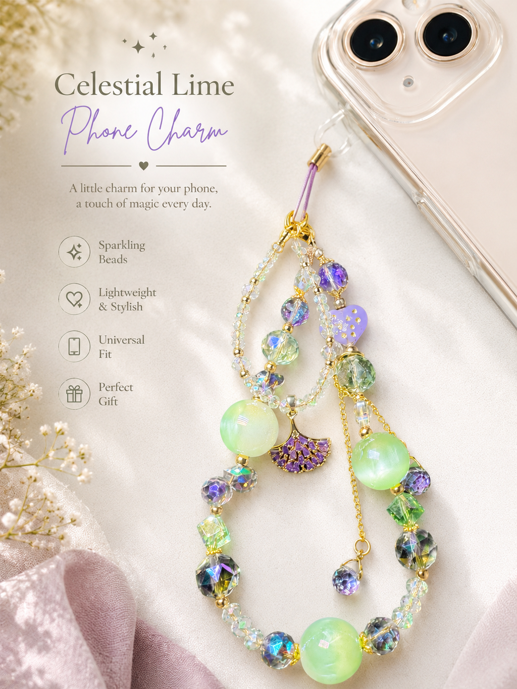 Celestial Lime Beaded Charm