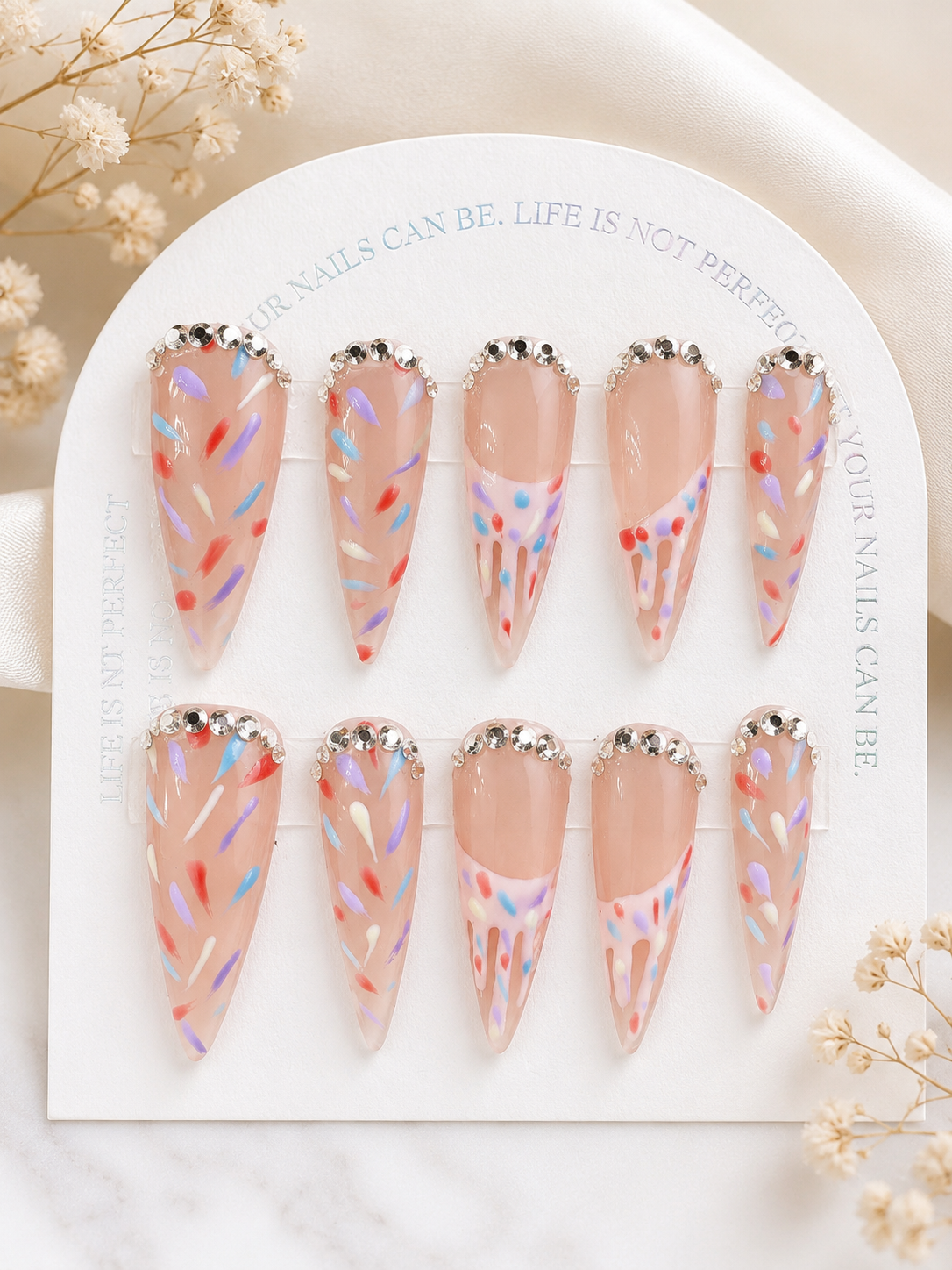 Confetti Cream Drip Press-On Nails