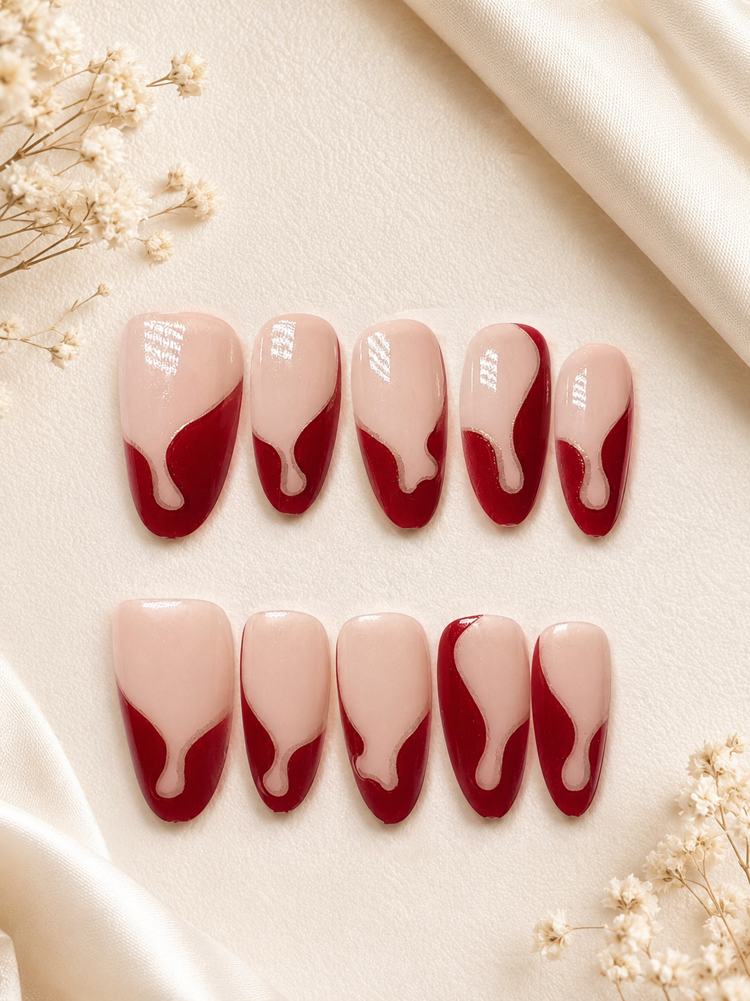 Cherry Cream Drip Press On Nails