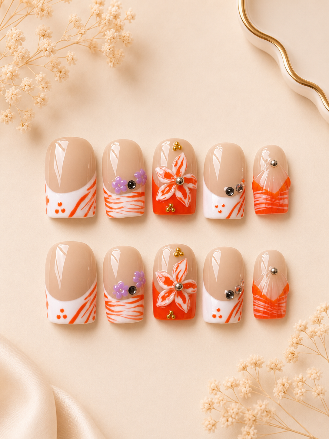 Tangerine Bloom Duck Press On Nails