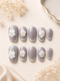Silver Blossom Press On Nails