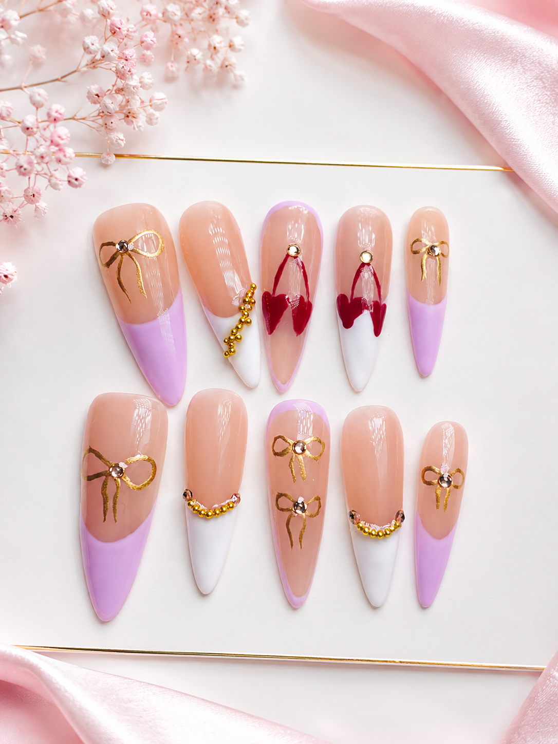 Lavender Bow Kiss Press On Nails