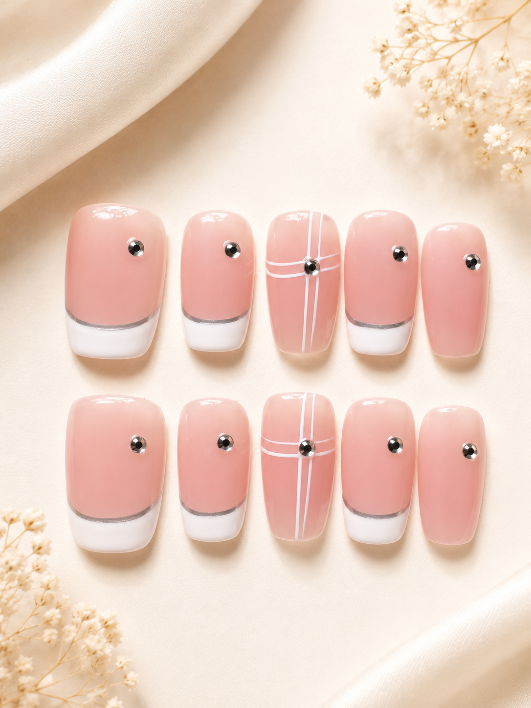 Blush & Crystal Press-On Nails