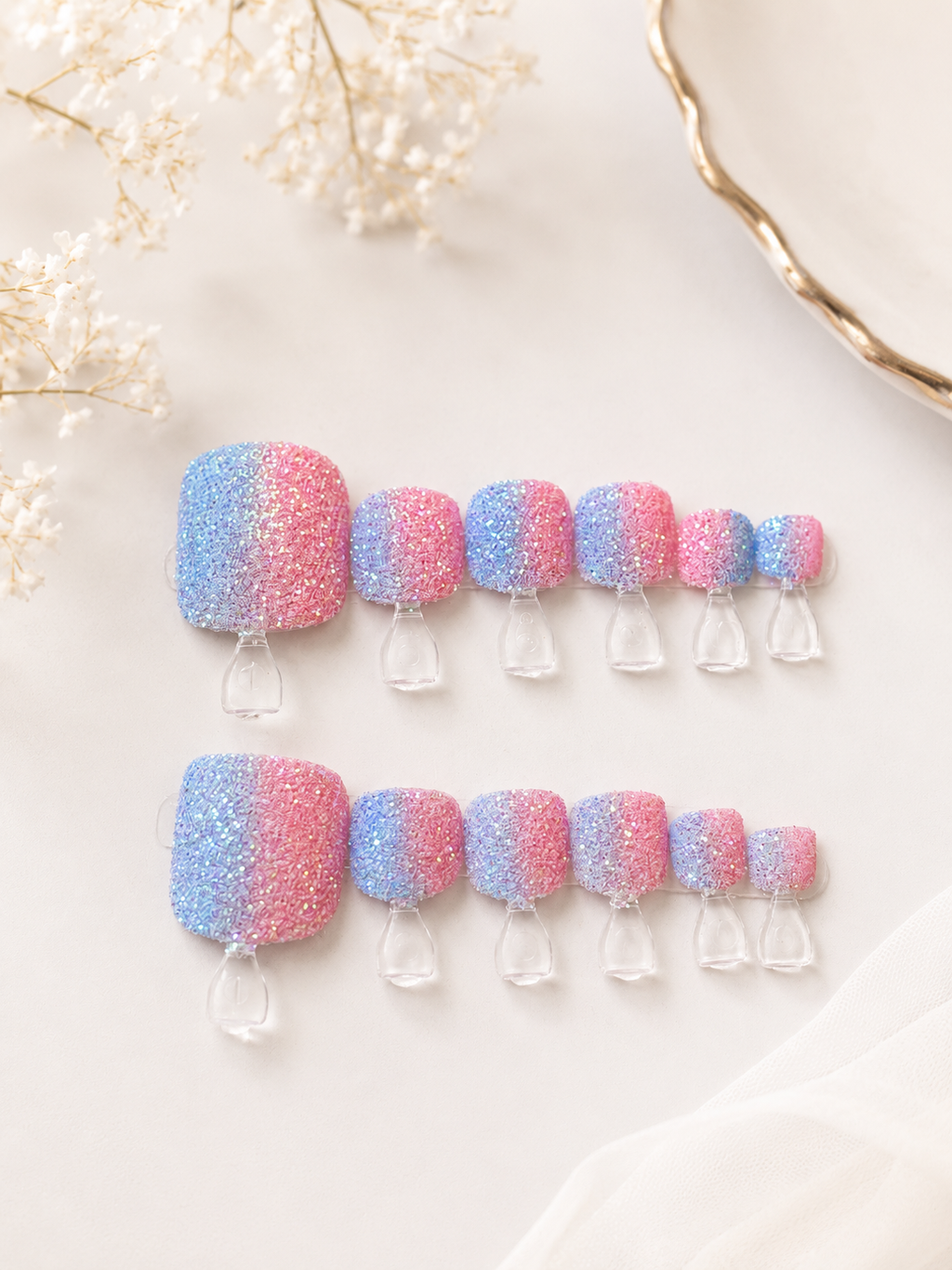 Pink & Blue Glitter Ombre Press-On Toenails
