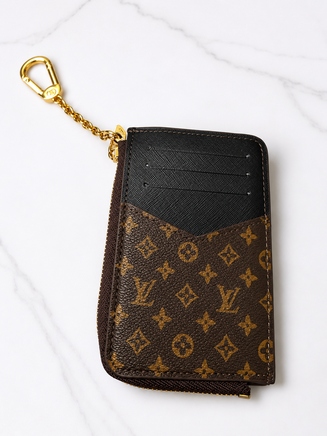 Monogram Key Pouch Wallet with Gold Chain Clip