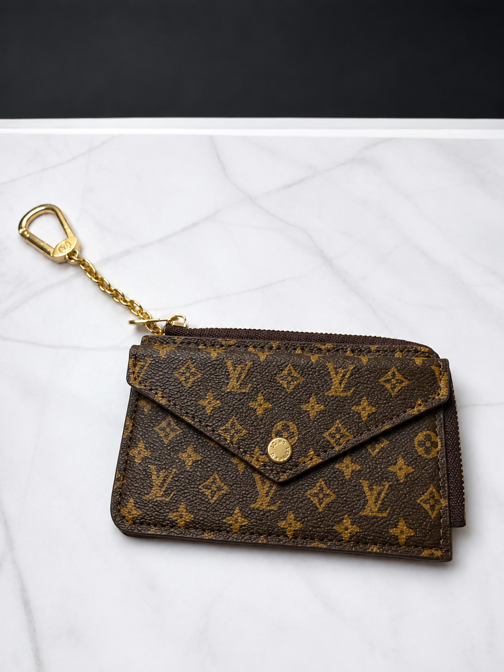Monogram Key Pouch Wallet with Gold Chain Clip