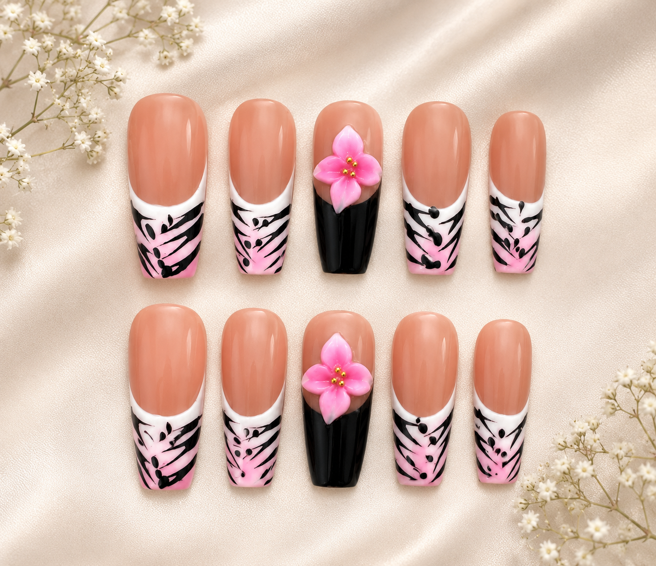 Pink Noir Bloom Press-On Nails