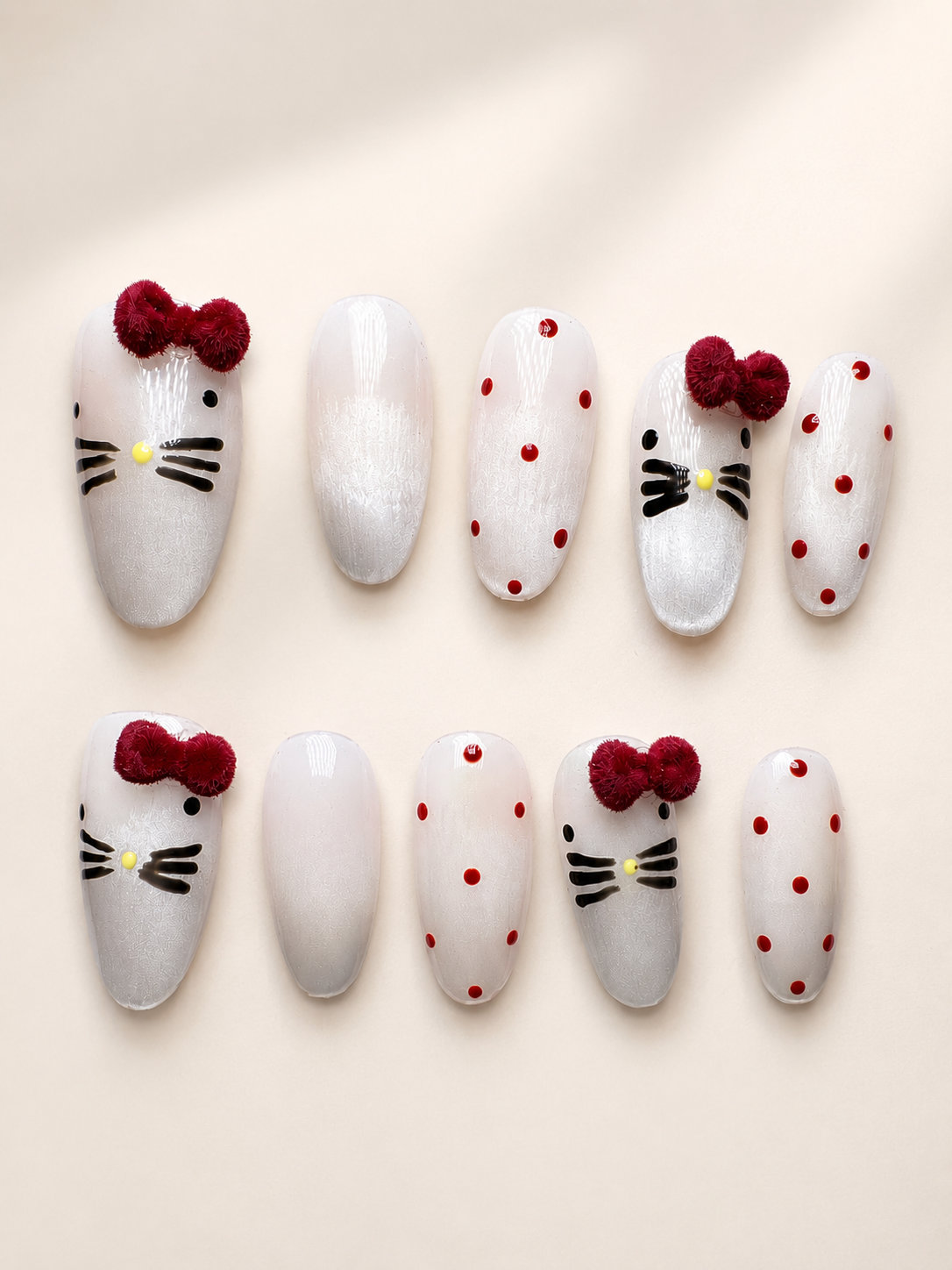 Cherry Bow Kitty Press-On Nails