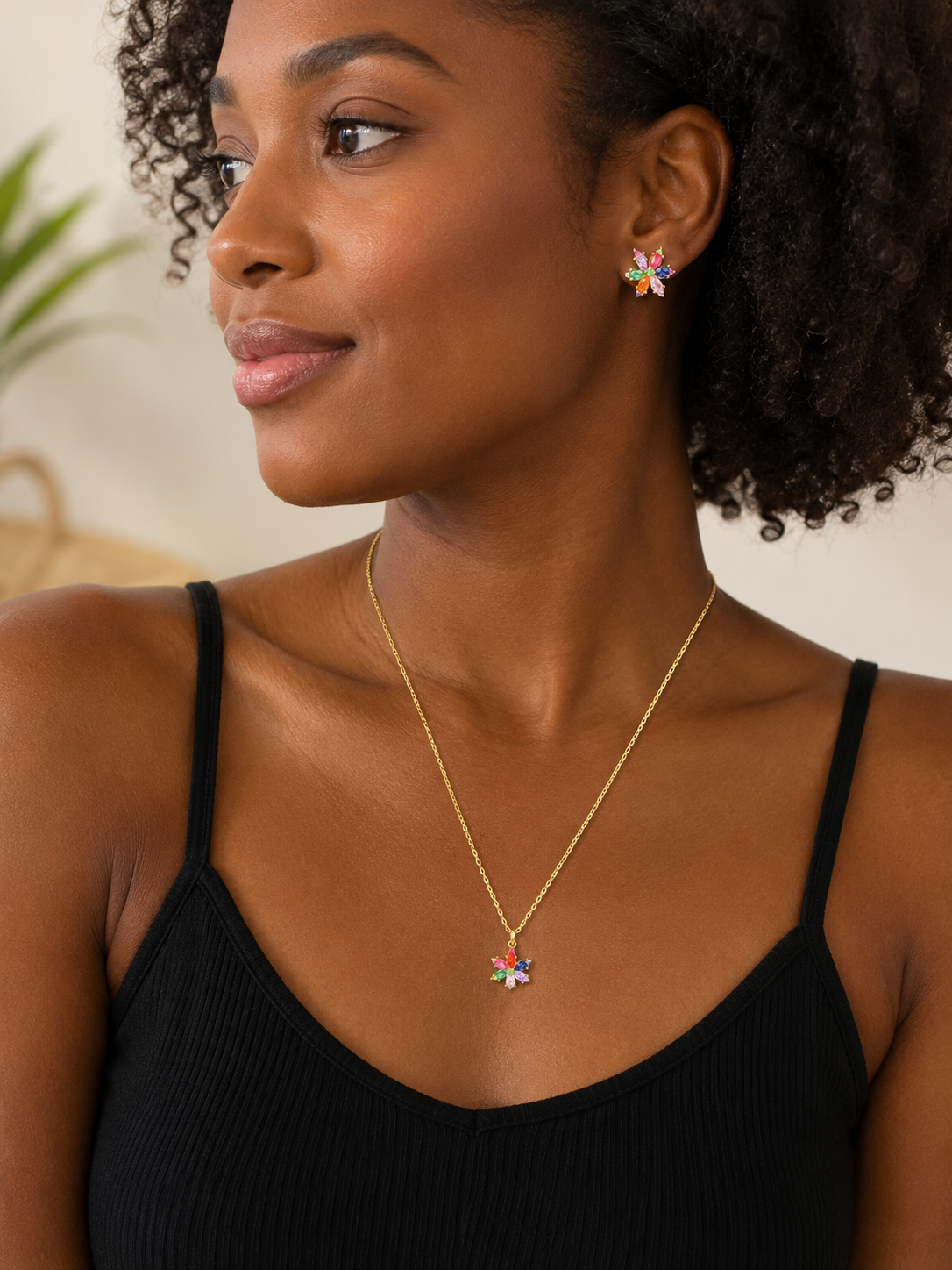 Rainbow Bloom Necklace & Earring Set