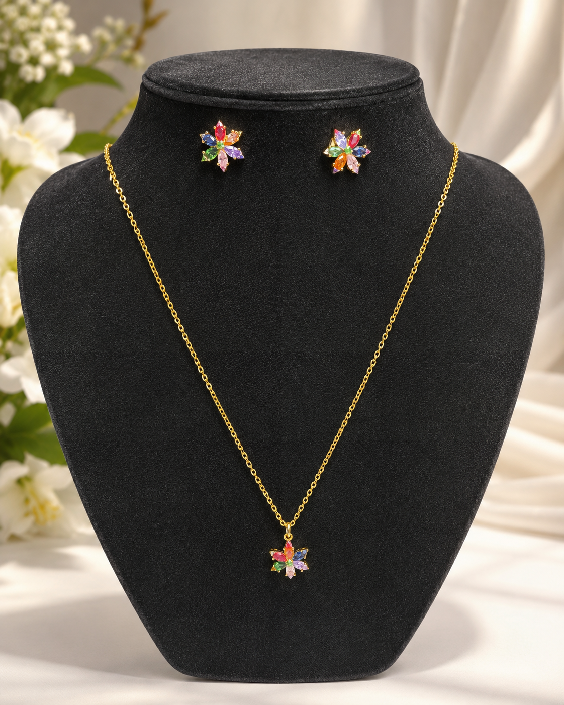 Rainbow Bloom Necklace & Earring Set