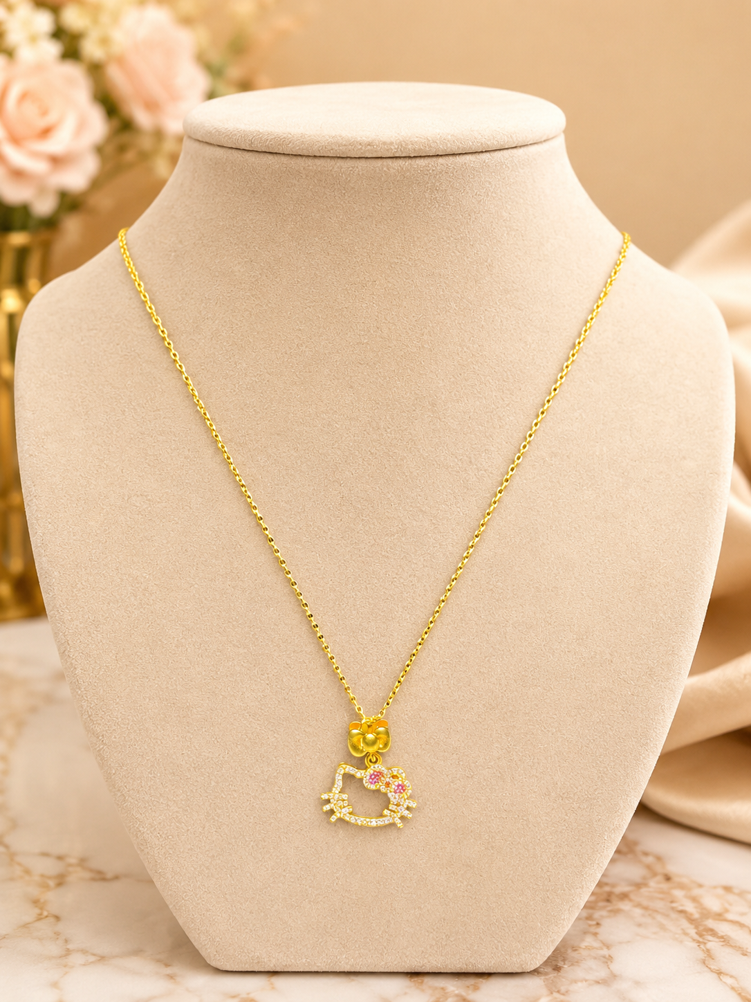 Y2K Crystal Kitty Bow Necklace