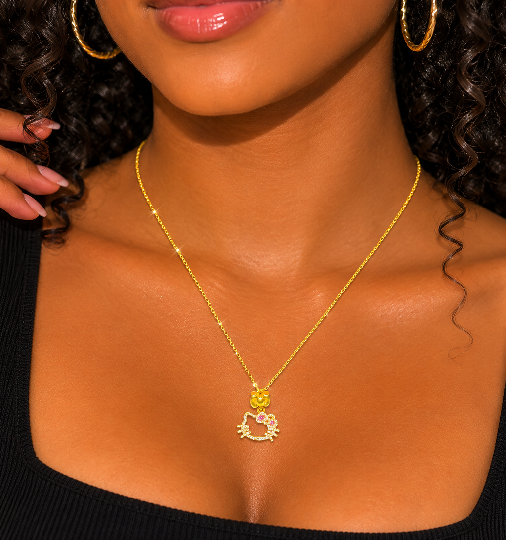 Y2K Crystal Kitty Bow Necklace