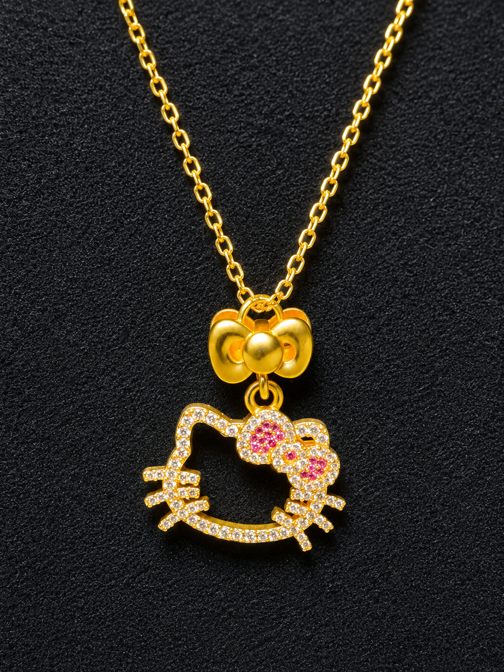 Y2K Crystal Kitty Bow Necklace