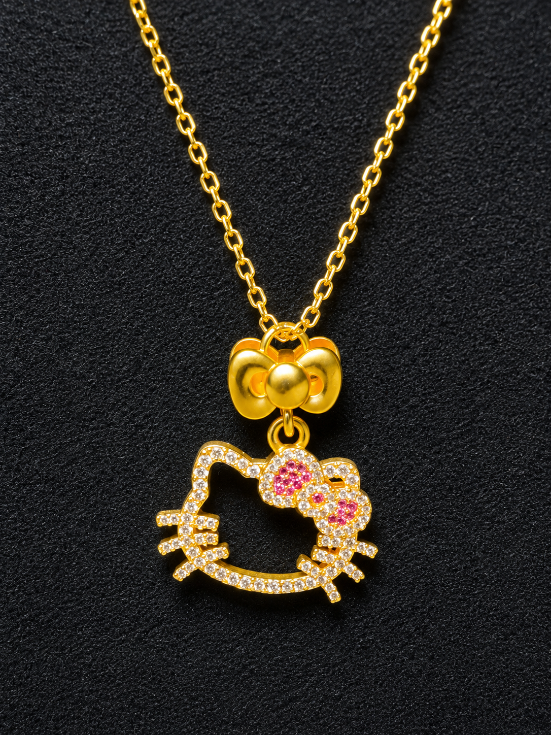 Y2K Crystal Kitty Bow Necklace